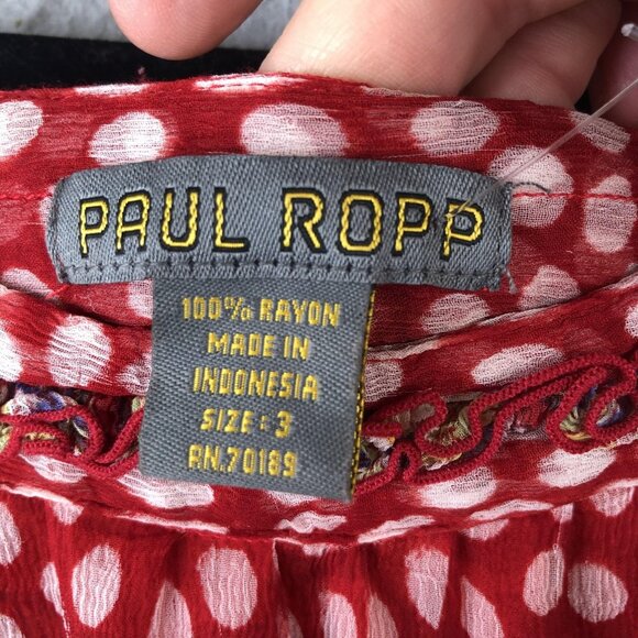 Paul Ropp Dress Womens Size 3 Red White Polka Dot Paisley Boho Rayon Indonesia - Picture 5 of 16